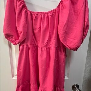Elegant Pink Puff Sleeve Dress